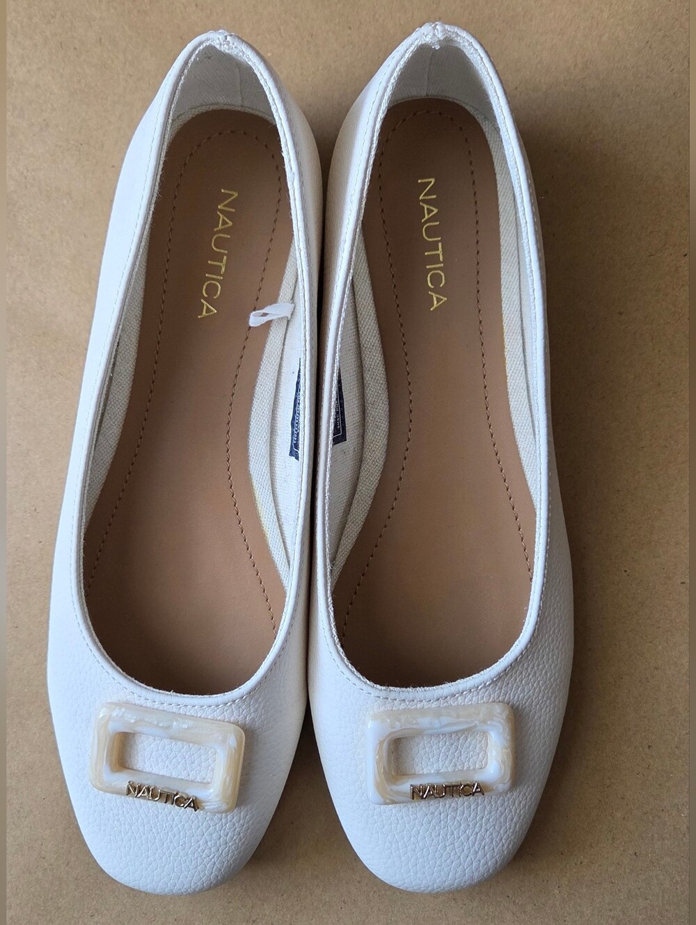 Nautica Women's White Halsell Ballet Flats with Decorative Buckle